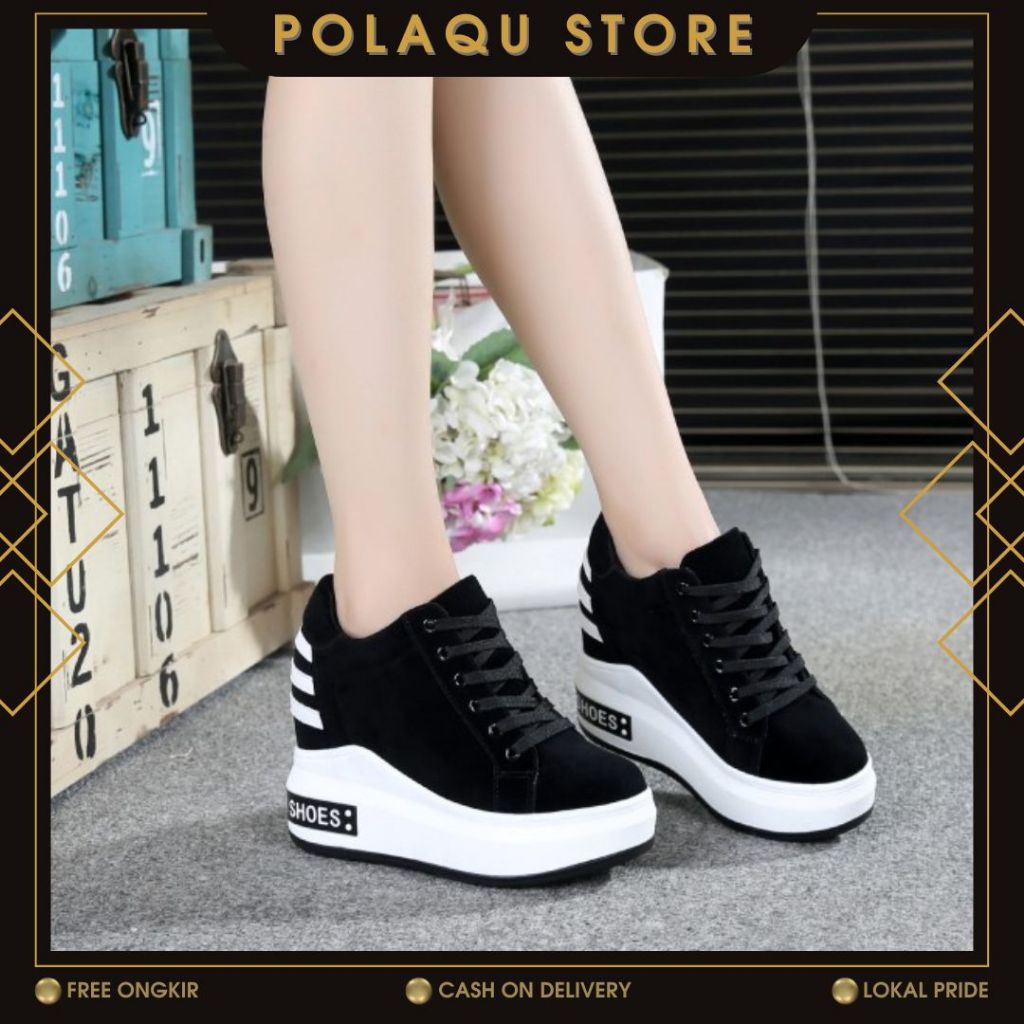 POLAQU STORE Sepatu Boots Wanita Korean Style Bahan Suede Temali Hak Dalam HT 50