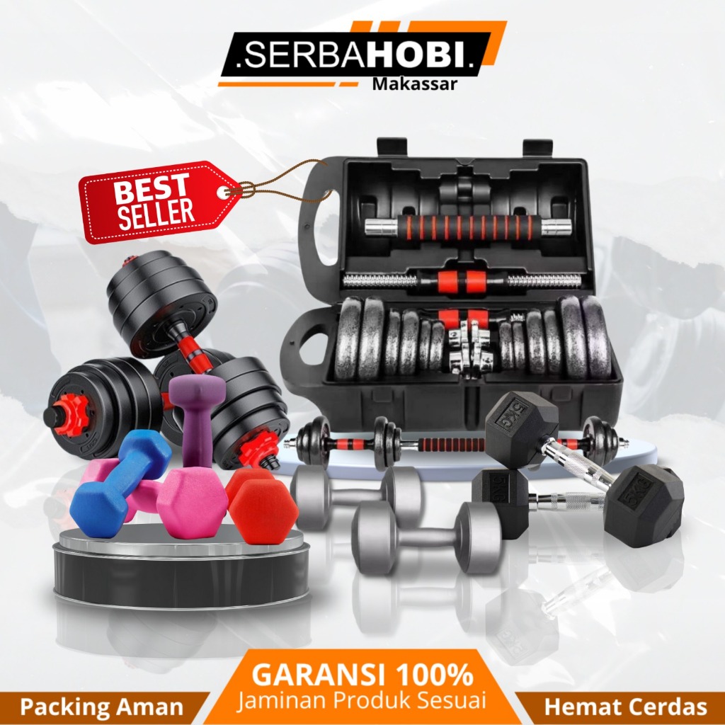 Dumble Dumbell Dumbel Barbel Set Barbel 2 in 1 PVC / Barbel Box Besi / 20kg / 30kg / 40kg / 50kg Ter