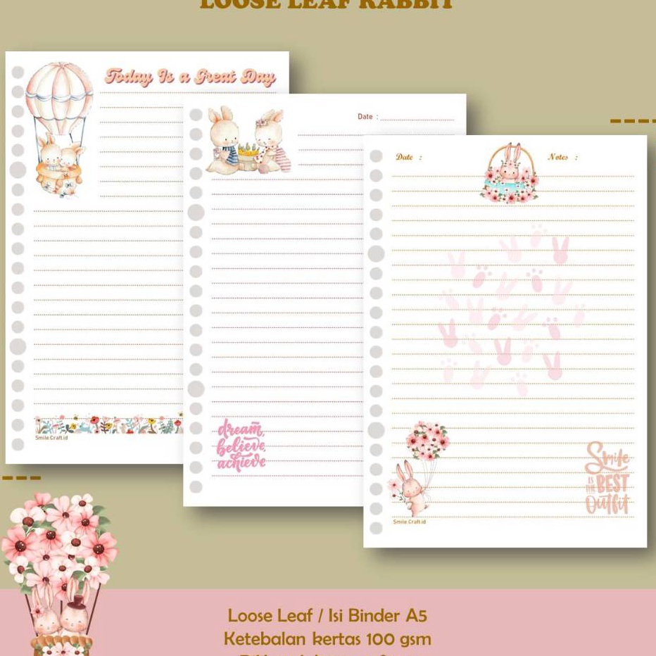 

Terlaris KES LOOSE LEAF ISI BINDER REFILL NOTEBOOK A5 KARAKTER RABBIT 1 GSM