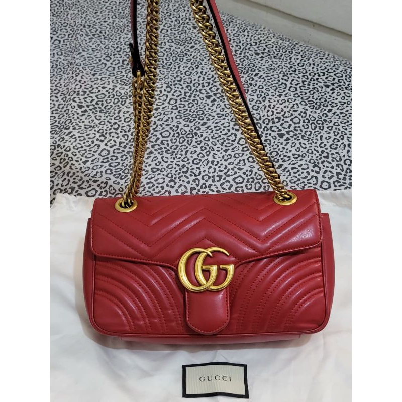 Tas Wanita - Tas Gucci BNIB - Preloved LIKE NEWGucci Marmont Small 26cm Red Ghw ( ORI )