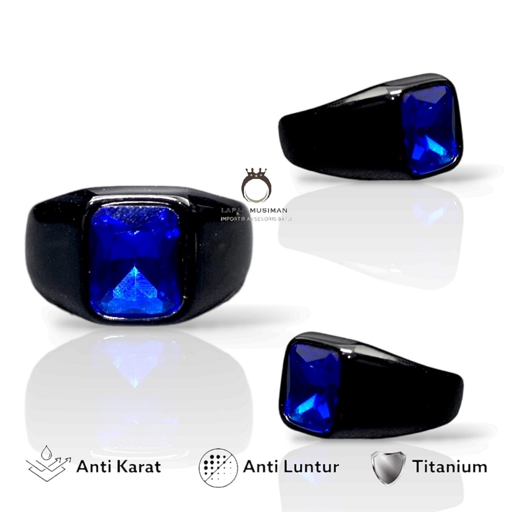 Cincin Pria Warna Hitam Anti Karat Batu Zamrud Hijau