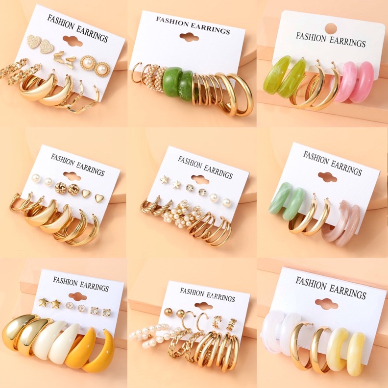 KODE S49R AP9 Anting Fashion 36 Set Anting Stud Anting Hooks Anting Hoops Anting Impor Anting Hijab 