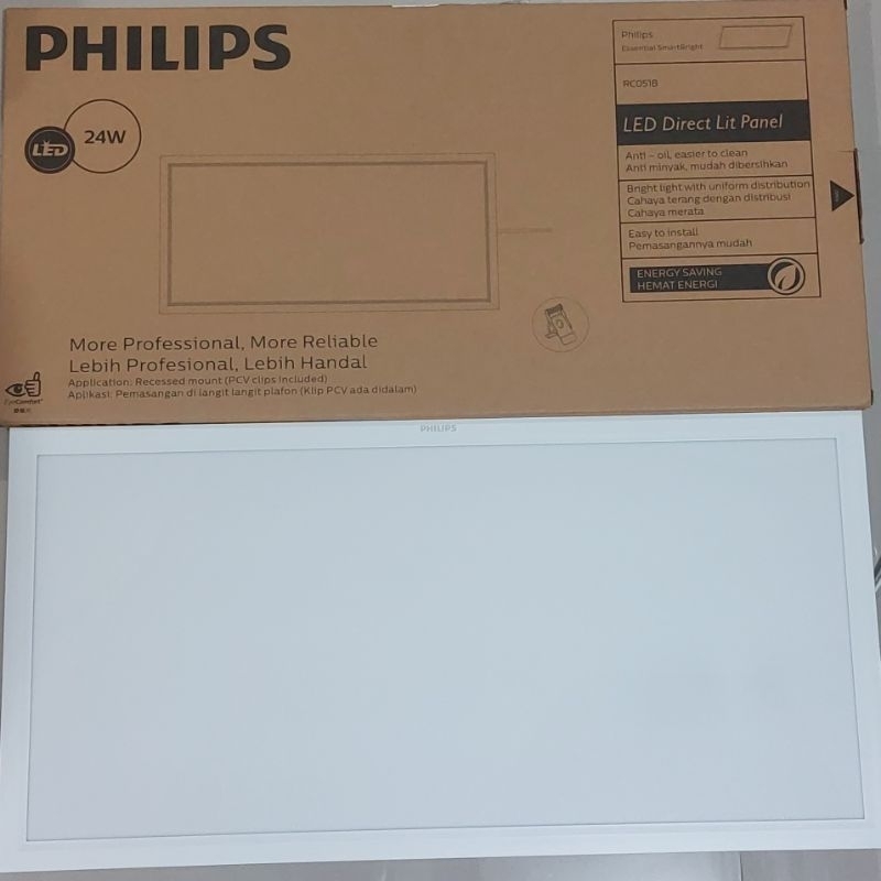 Lampu panel LED kotak 30x60 cm 24 watt, cahaya putih atau netral, desain tipis untuk plafon gypsum