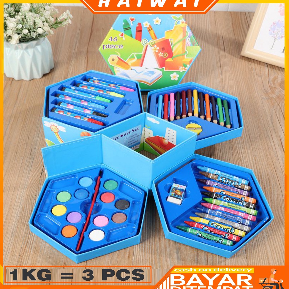 

Hadir Spesial HaiWai COD Crayon Set Karakter 4in1 Isi 46pcs Alat Set Menggambar Melukis STY9