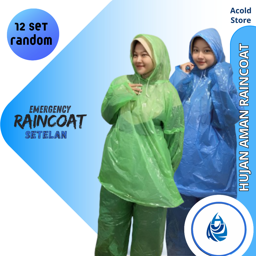 Jas hujan Plastik Setelan sekali pakai Hujan Aman Raincoat Disposable Mantel Ujan Travel - 1 Lusin