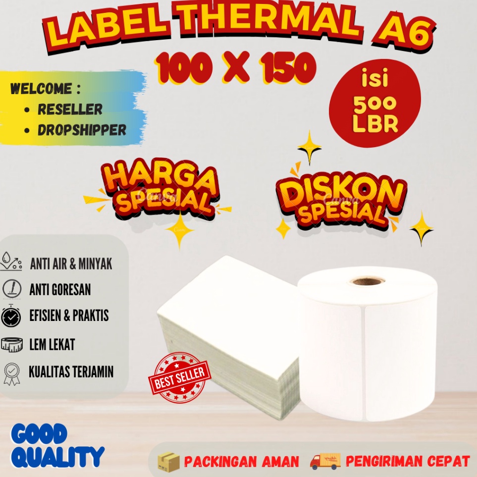 

KODE Y43F Kertas Thermal 1 x 15 Label Resi Stiker Barde A6