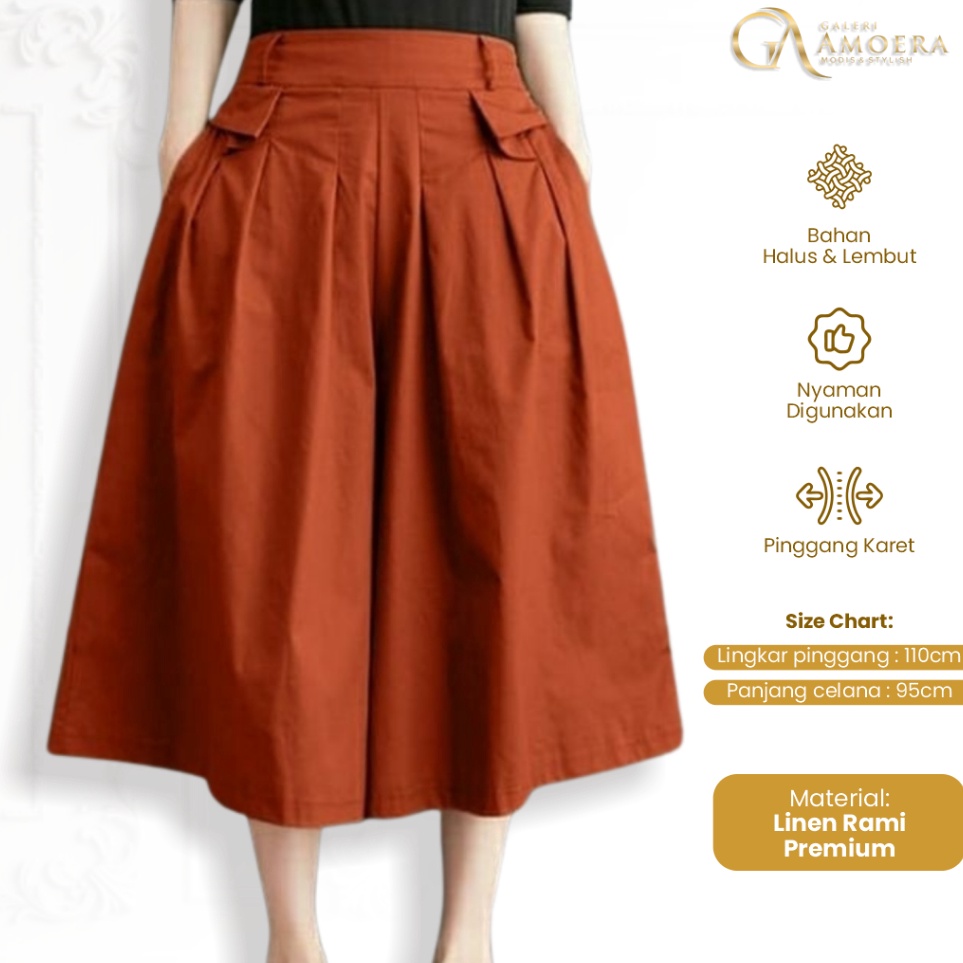 KODE B32B Celana Kulot Saloka Pants Oversize Highwast Jumbo Polos Kekinian Bahan Linen Rami Premium 