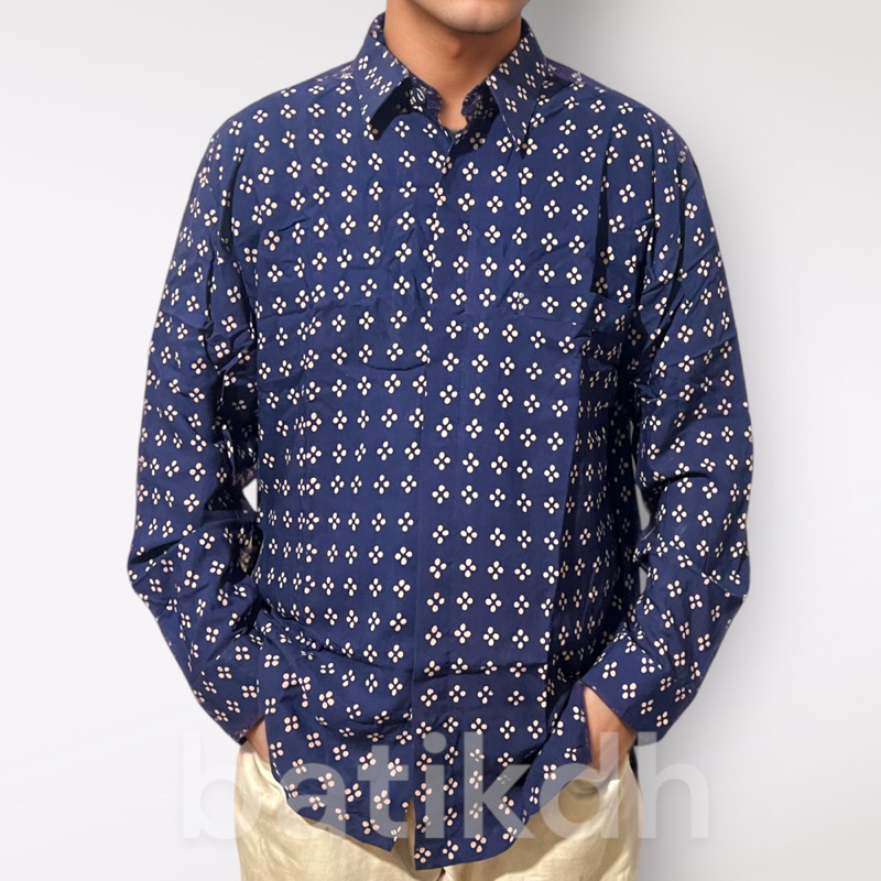 Batikdh Kemeja Batik Pria Eksklusif Navy Jumputan Cap Handmade Solo Lapis Furing