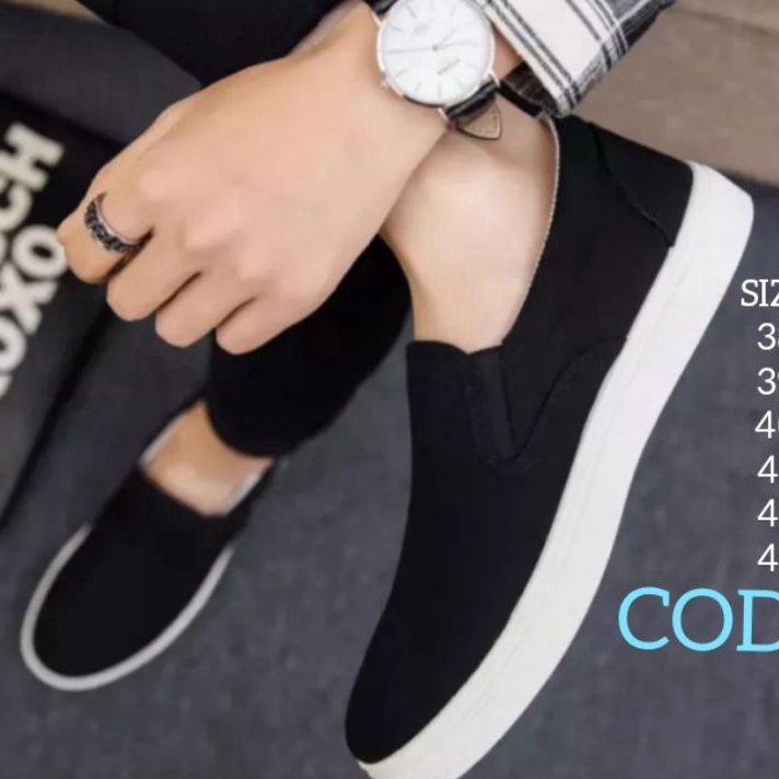 ORIGINAL Spatu Pria Terbaru 224 sepatu Slip on hitam polos spatu cowok murah spatu tanpa tali