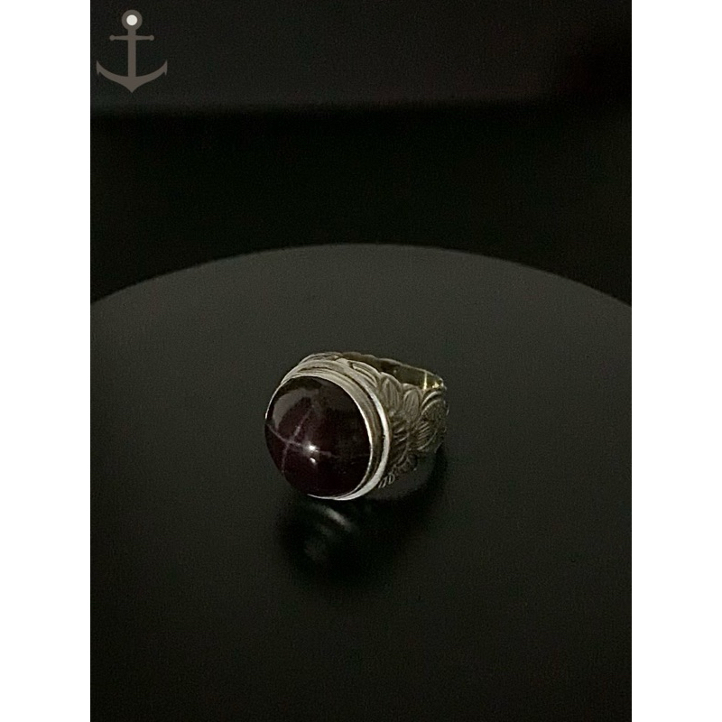 Cincin perak pria silver ring 925 asli dengan batu natural garnet star 16,57 gram bersertifikat labo