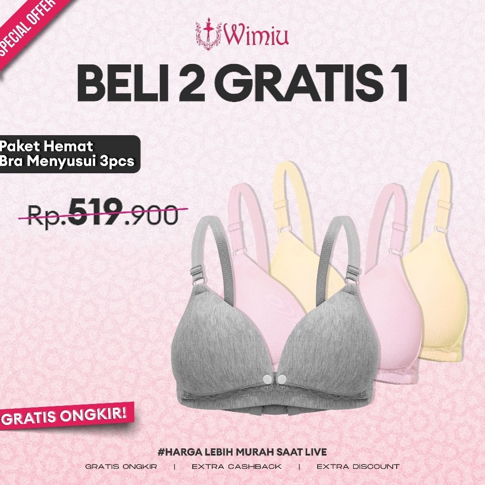 KODE E26V WIMIU PAKET 3PCS MENYUSUI BH MENYUSUI MATERNITY BRA TANPA KAWAT B1374