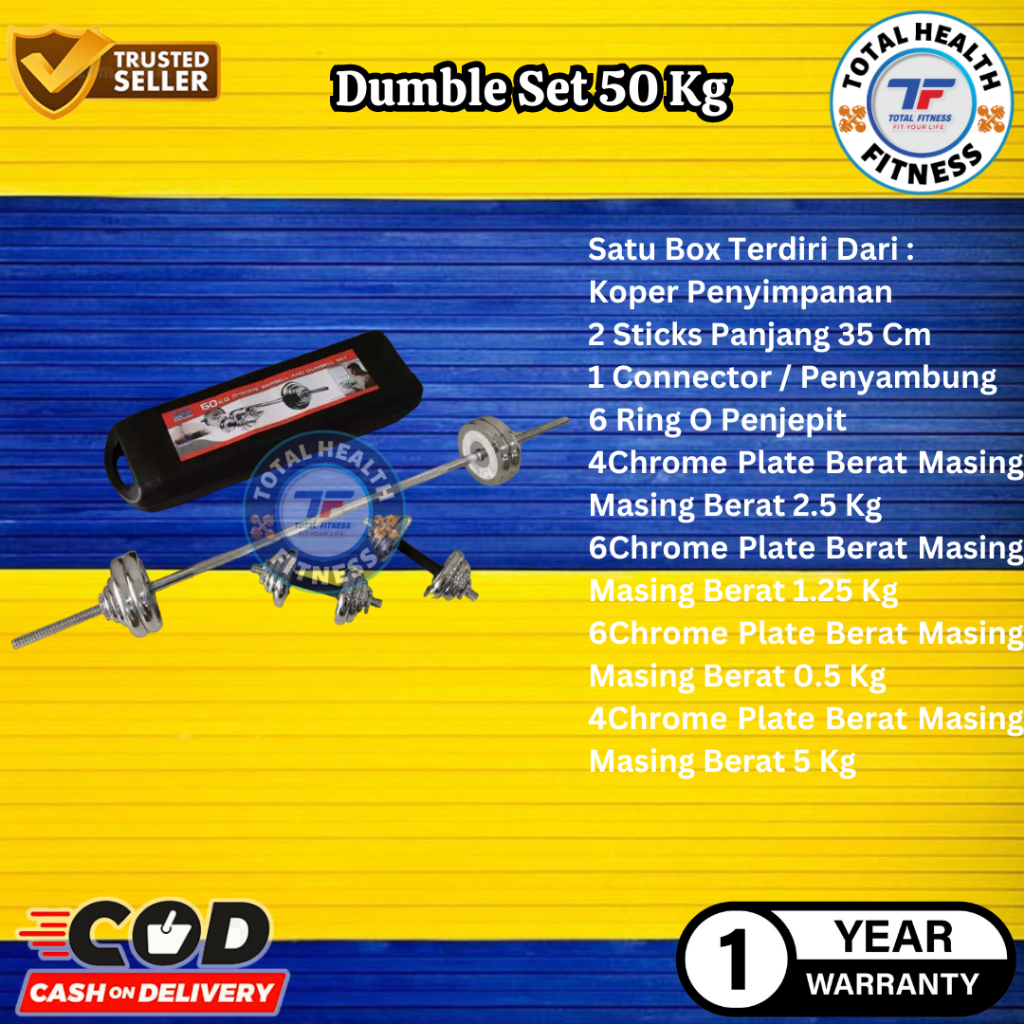 Alat Olahraga Angkat Beban Dumble Set Box 50 Kg Total Fitness - Barbel 50 Kg - Alat Fitness Dumbbell