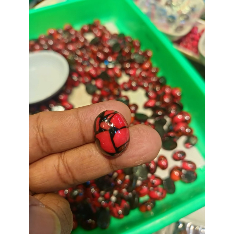 PIRUS MERAH batu akik pirus merah serat logam badar nempel magnet