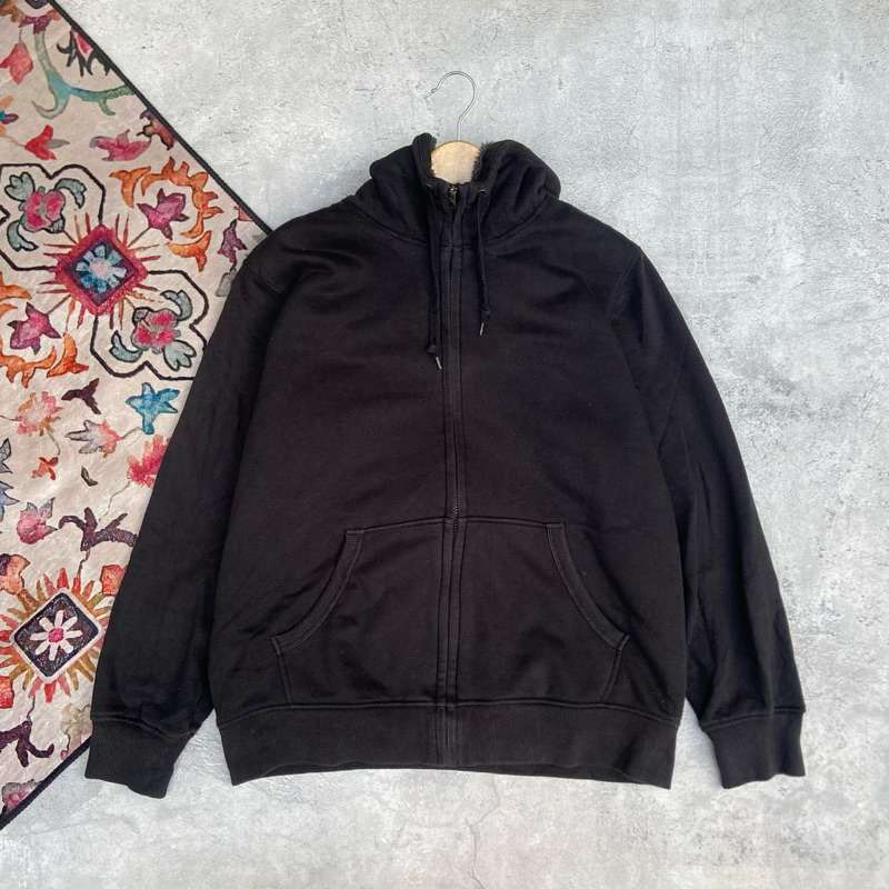 Hoodie Zipper Uniqlo Sherpa Black Second Original