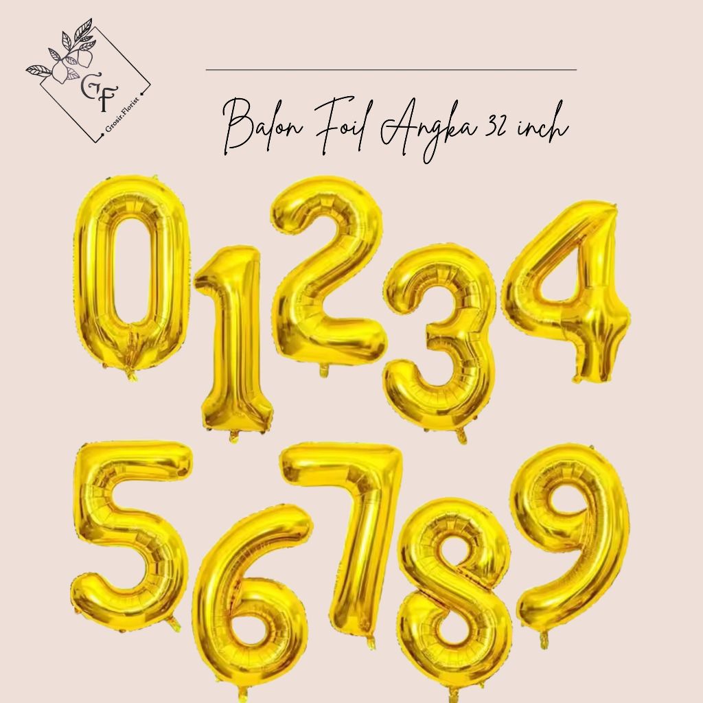 Terlengkap (Ecer) 32 INCH GOLD COLOR NUMBER FOIL BALLOON Balon Angka Jumbo Warna Emas 80cm