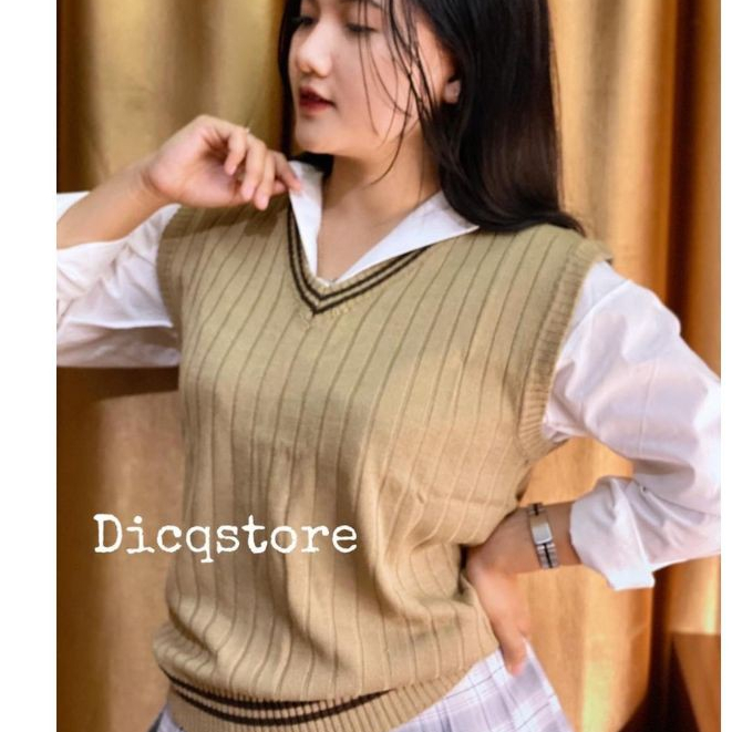 vest knit salur tanpa lengan baju rompi wanita/rajut premium