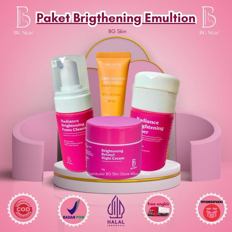 BG Skin Paket Radiance Brightening Emultion| Paket Brightening Emultion| Facial Wash Toner Brighteni