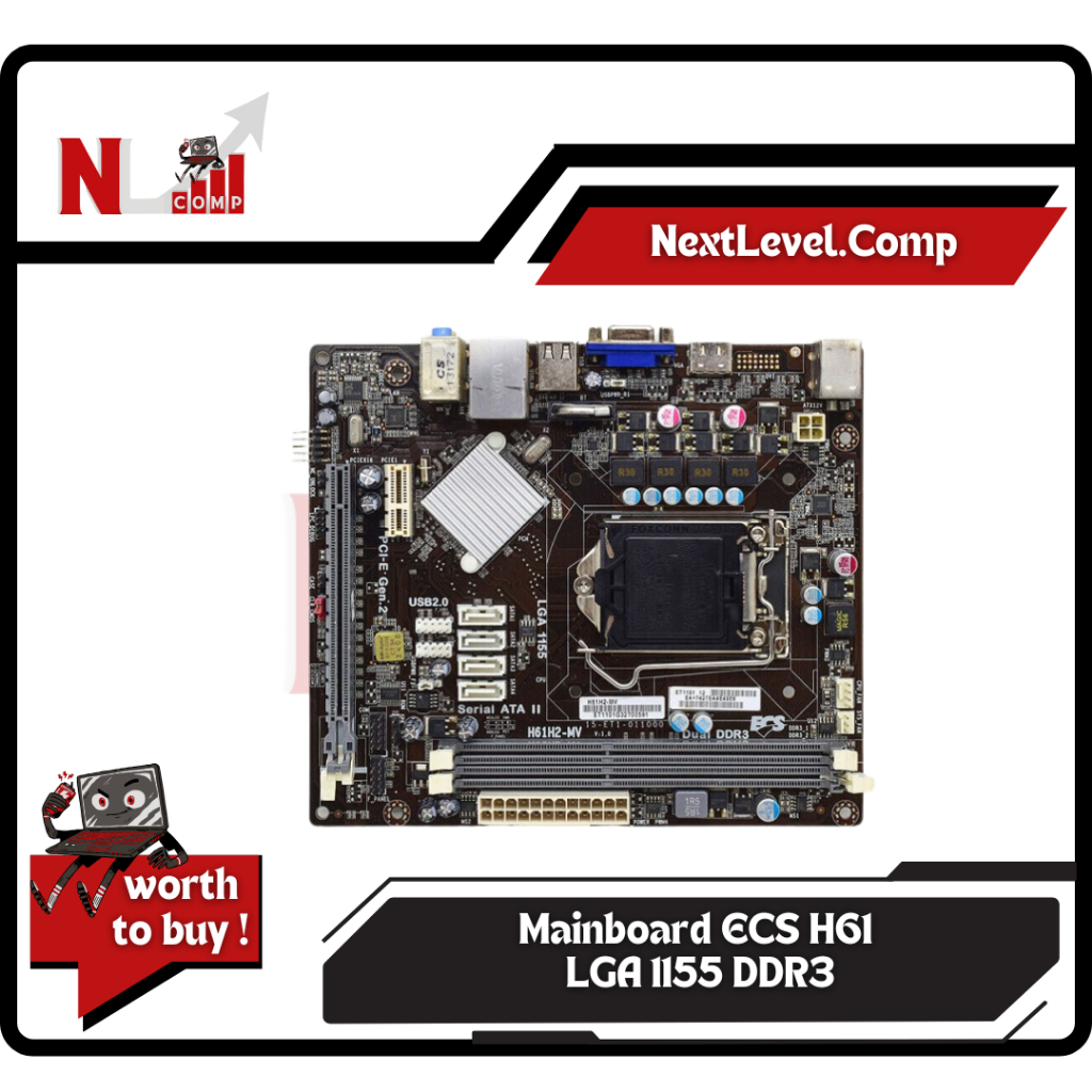 Mainboard ECS H61 LGA 1155 Ivy DDR3/VGA+DVI Suport Gen2/3