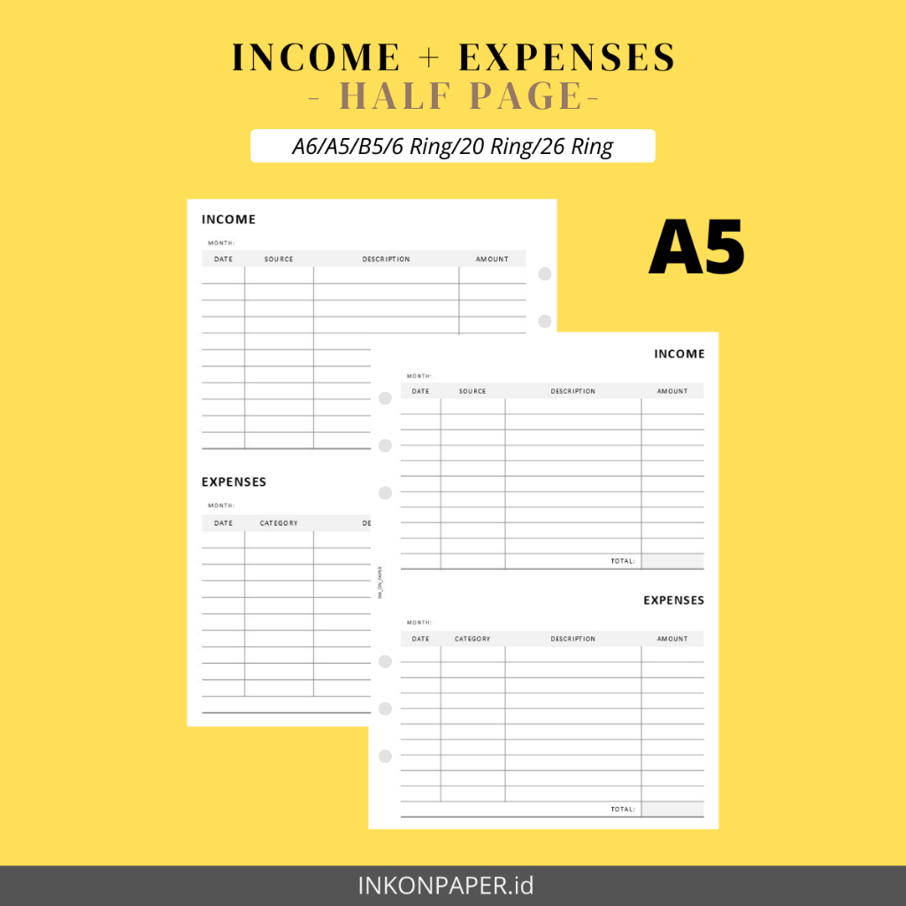 

A5 - Financial Planner, Income & Expenses Tracker, Catatan Keuangan/Catatan Pemasukan/Catatan Pengeluaran by INK_ON_PAPER