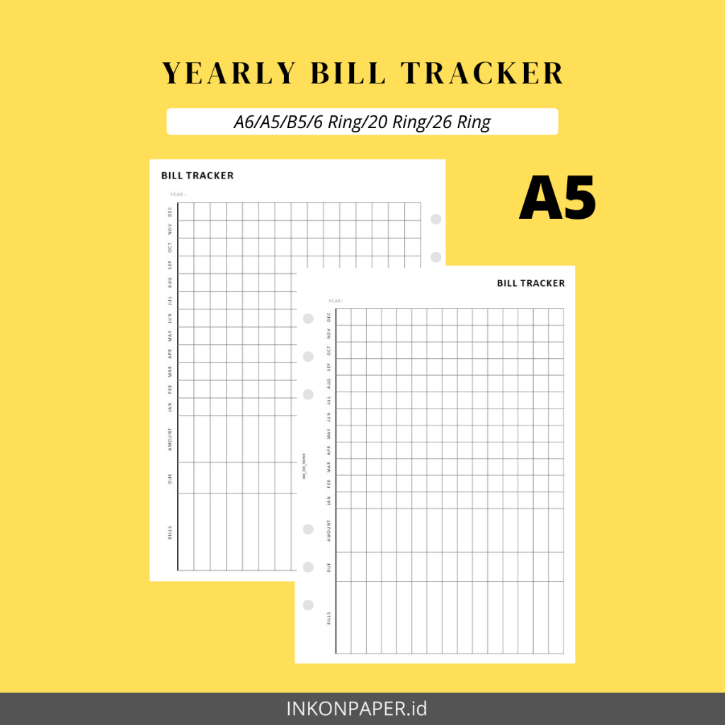 

A5 - Financial Planner, Isi Binder A5, Yearly Bill Tracker by INK_ON_PAPER