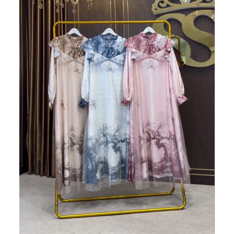 Shellasaukia Dress Set Hijab Printing Kombi tile Premium Terbaru Shellasaukiashop Edisi Lebaran 2025
