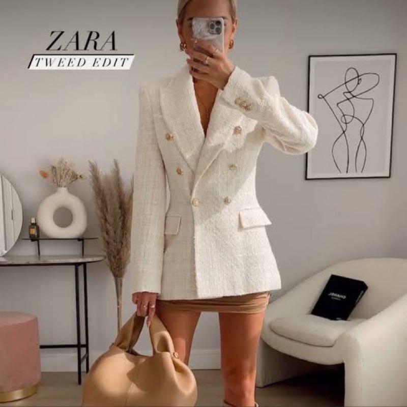 Zara white tweed blazer