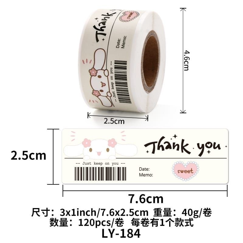 

120pcs stiker roll label thank you Sanrio/stiker kemasan packing sanrio