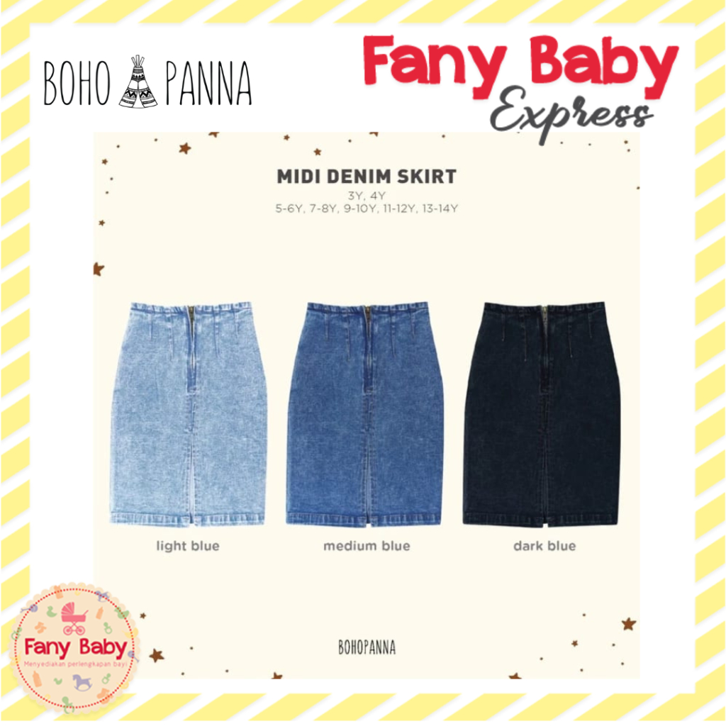 BOHOPANNA MIDI DENIM SKIRT | ROK JEANS ANAK PEREMPUAN