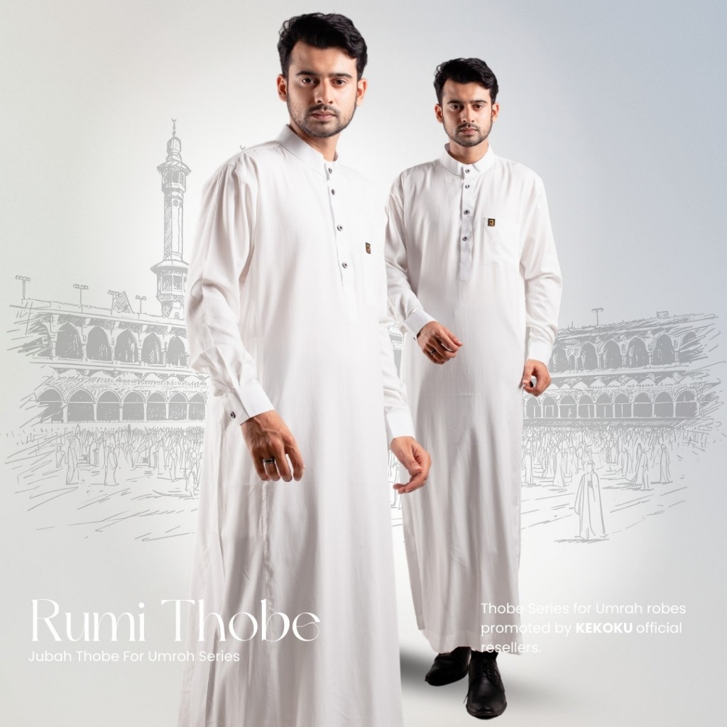 Rumi Jubah ( Putih ) Thobe Slim fit Dewasa Lengan Panjang | Jubah Pria Dewasa | Jubah Umroh