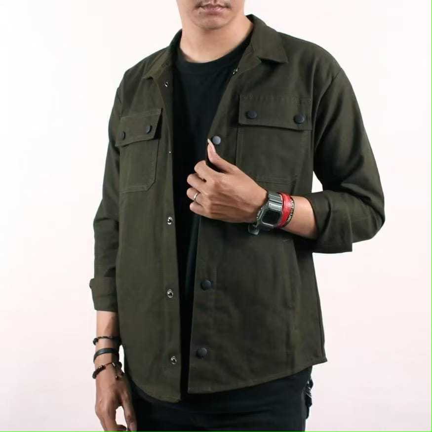 Jaket Semi Parka Pria Wanita Kancing hitam Trucker NR KAMILA