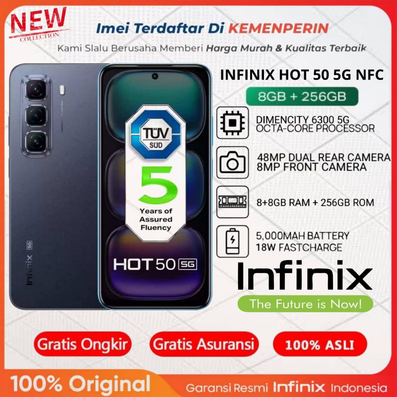 INFINIX HOT 50 5G NFC RAM 8GB MEMORY 256GB 8/256GB GARANSI RESMI INFINIX 15 BULAN