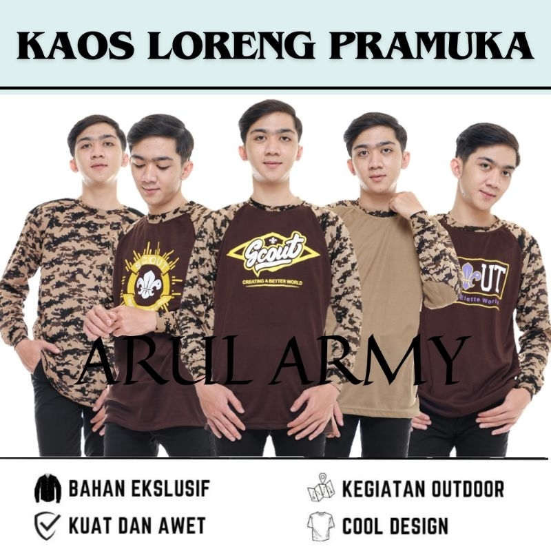 BAJU KAOS PRAMUKA LORENG BAN LENGAN PANJANG SCOUT SQOUT TACTICAL ARMY OUTDOOR REGLAN MURAH BERKUALIT