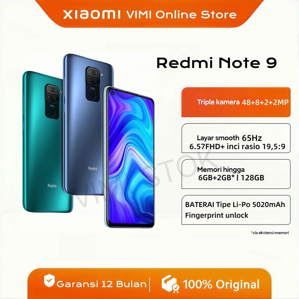 hp Xiaomi Redmi Note9 RAM6/128GB kamera 13/48+8+2+2MP ori 100% Murah Baru segel Fullset Garansi 12 B