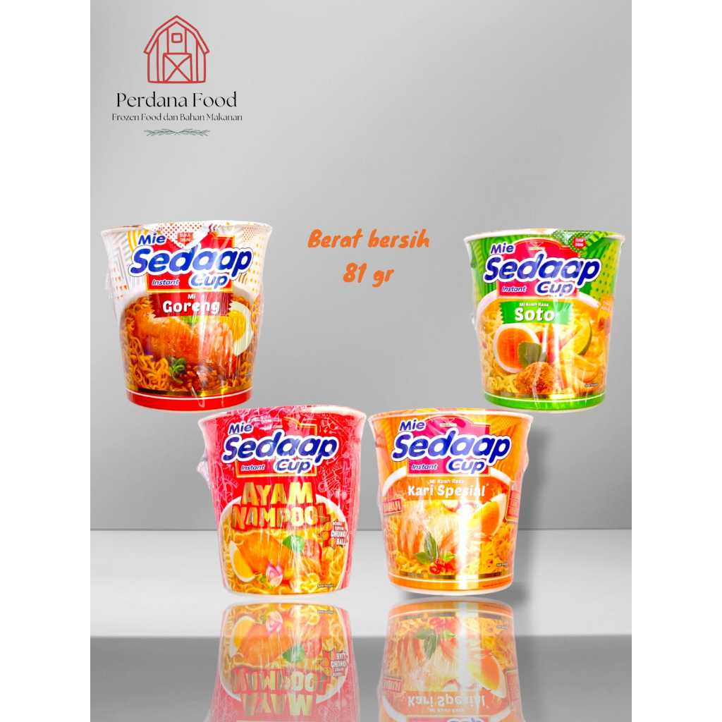 

Sedaap Mie Instan Cup Kari Spesial 81 gr/ Mie Goreng 81 gr/Ayam Nampool 75gr/Mie Instan Cup Soto 81gr