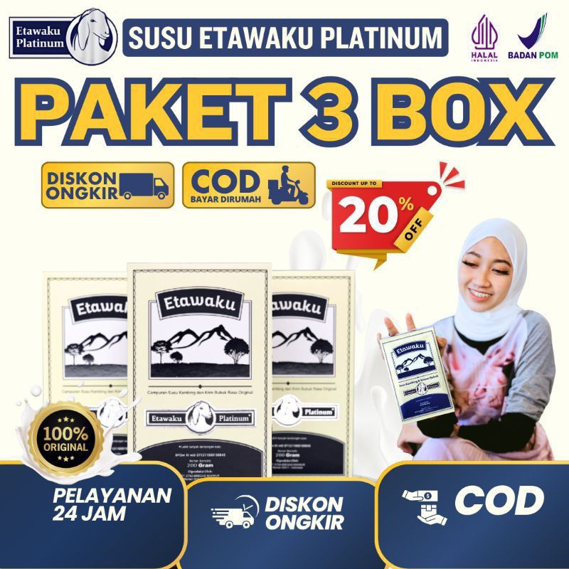

Etawaku Platinum Paket 3 Box | Susu Kambing Etawa & Krimer Nabati Isi 200gr Herbiology