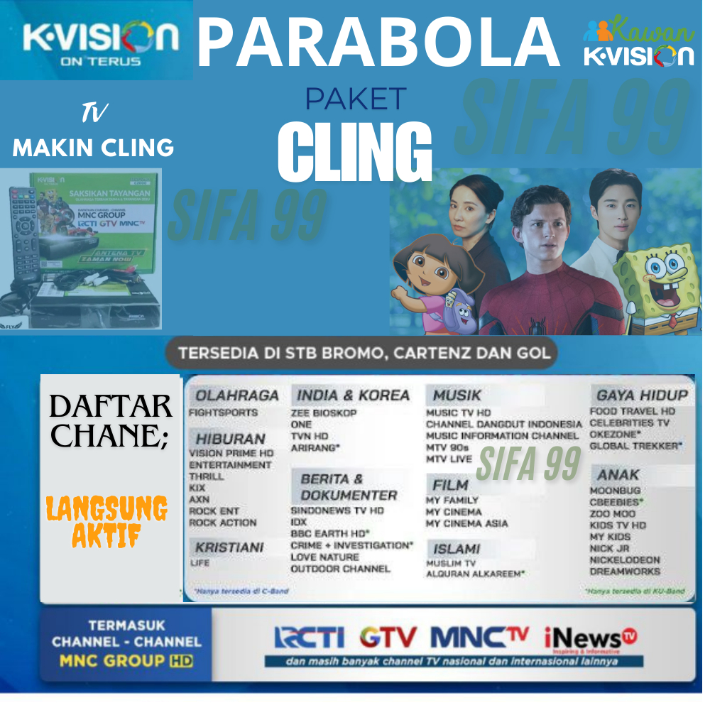 *Sifa 99 Paket  K vision 1tahun 6bulan paket cling kvision* tv resiver bromo lgsat carten gol