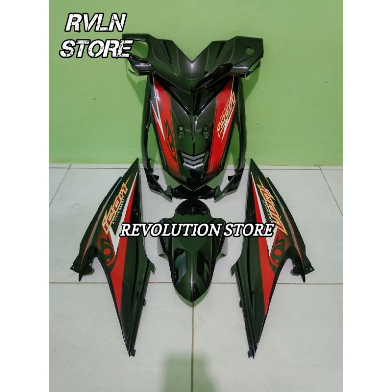 Cover body halus ful bodi Alus Honda beat karbu hitam plus striping icon mata site hitam merah maroo