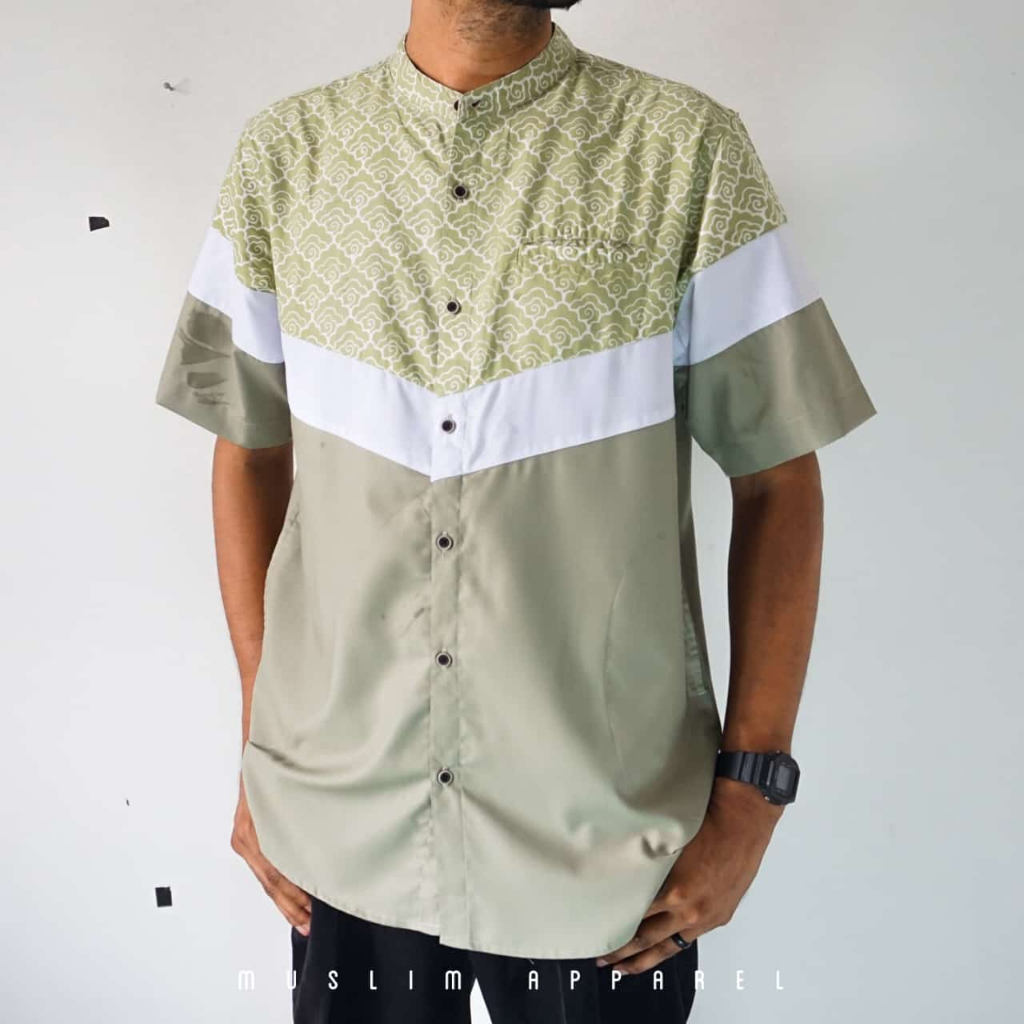 (FREE ONGKIR) KEMEJA KOKO Muslim Remaja dan Pria / Motif Batik Bunga - Baju Muslim Laki-Laki Fashion