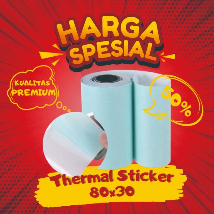 THERMAL LABEL STIKER 80MM STIKER LABEL THERMAL PRINTER 80X30 80MM BLUETOOTH RESI KERTAS PREMIUM