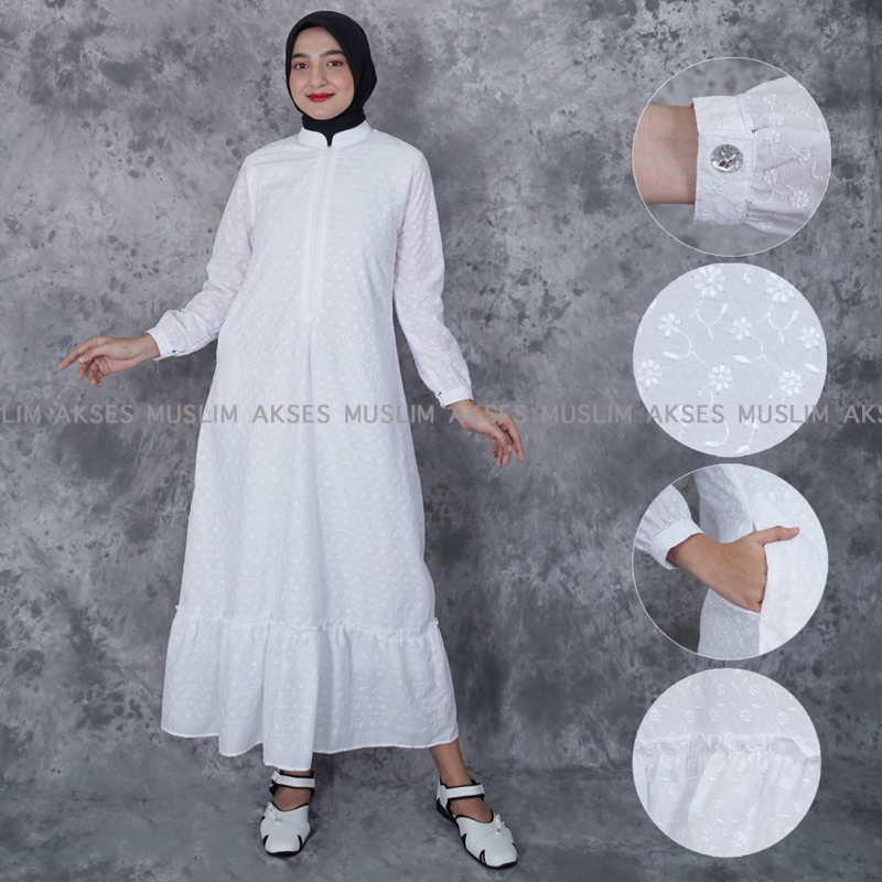 Gamis Wanita Putih Gamis Ihrom Wanita Putih Katun Bordir Premium Perlengkapan Haji dan Umrah Wanita