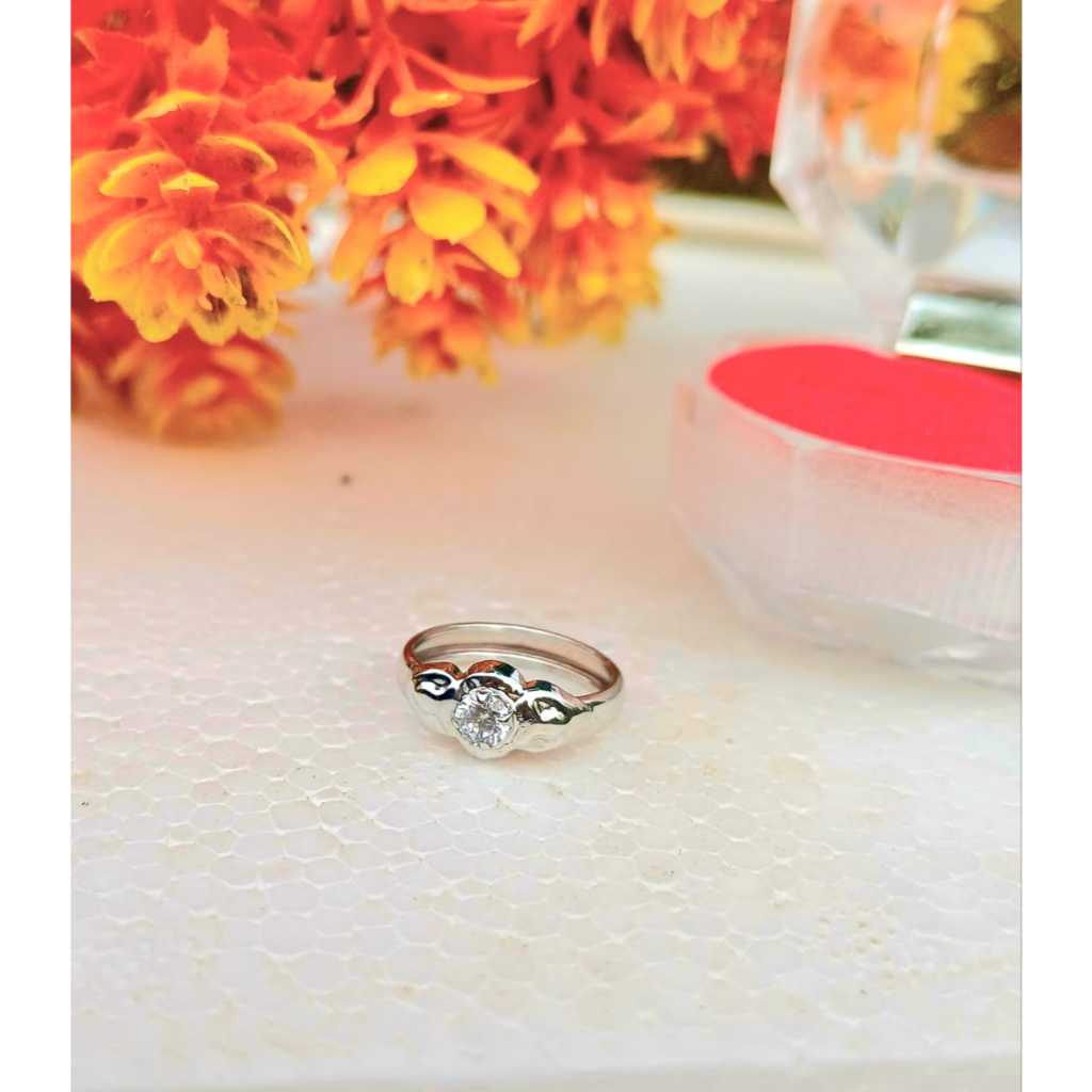 Cincin Anak Emas Putih Asli Model Bunga Mata Satu Cincin Anak Fashion Cantik Terbaru