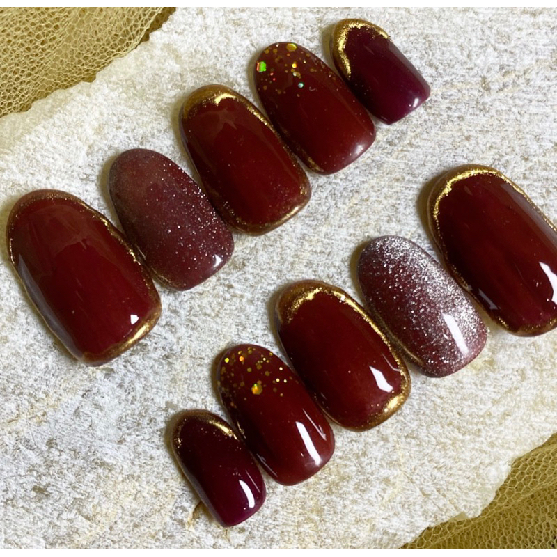 Fake Nails Maroon Press On Nails Maroon Murah
