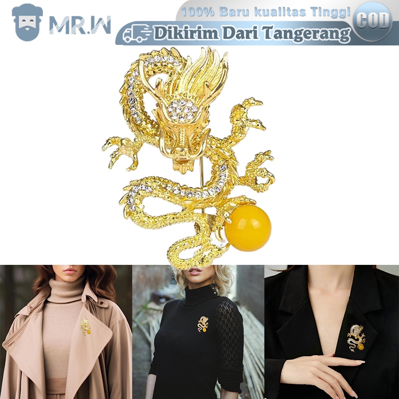Lapel Pin Bros Motif Naga Bola Kuning Pin Jas Wanita Kuningan Bros Jas Pria Wanita Bross Hijab