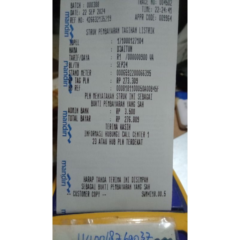 

kertas Thermal logo Bank Mandiri 57x30mm