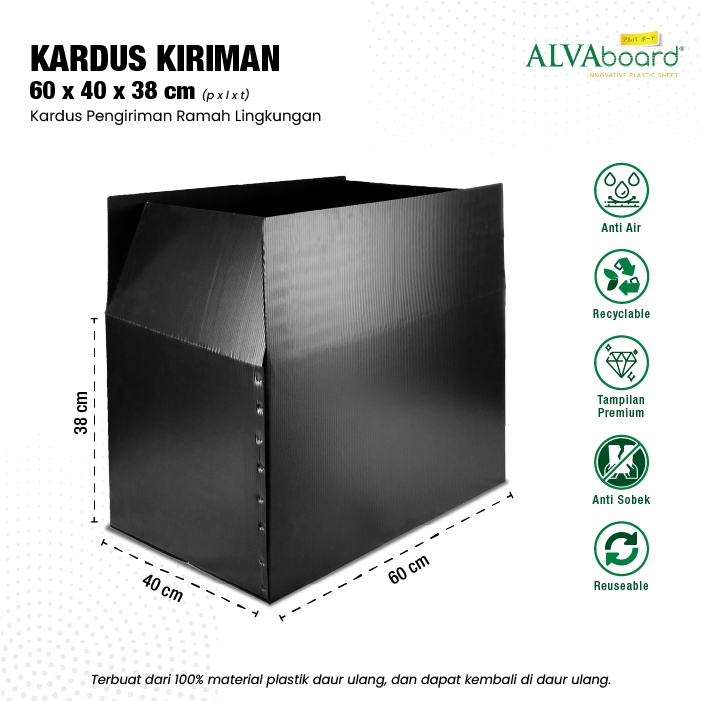 

Kardus Packaging ALVAboard Box Serbaguna Ukuran 60x40x38 cm (P x L x T)