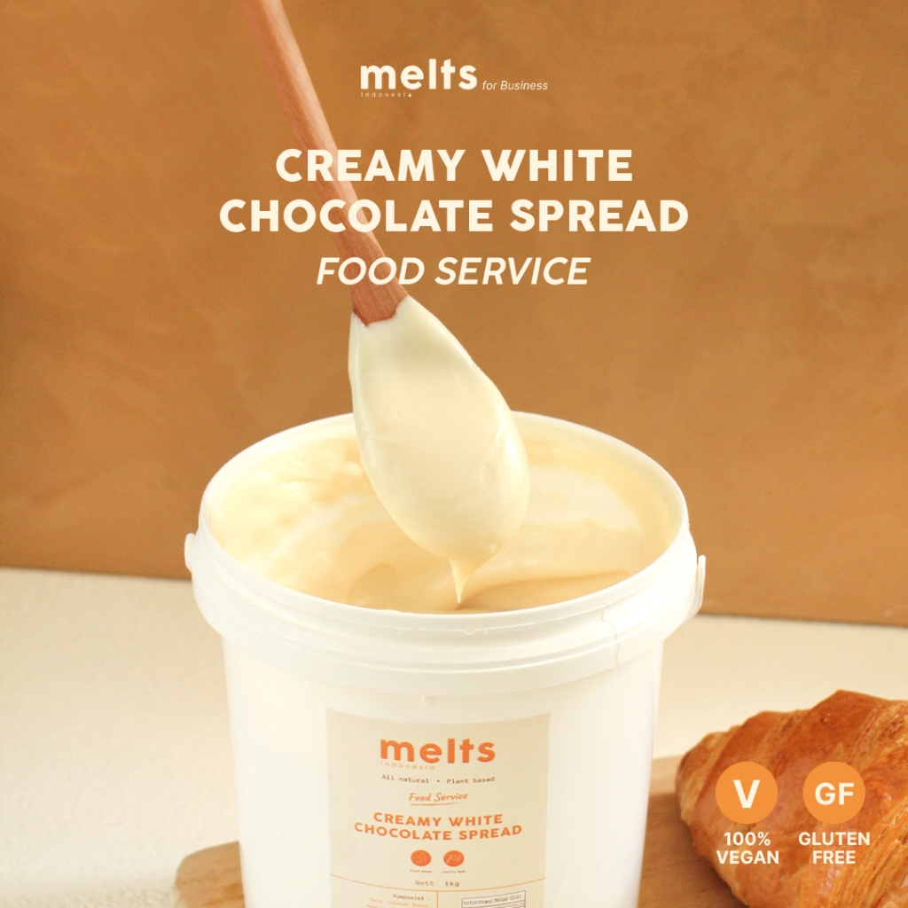 

Melts Food Service - Creamy White Chocolate Spread 1kg | Selai Vanilla Dairy Free, Egg Free & Gluten Free | Bahan Kue Baking Pastry Topping