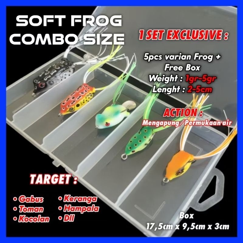 SOFT FROG Combo Size 5 Pcs FROG casting ukuran 2cm s/d 5cm umpan Lure Kodok killer penakluk Gabus, T