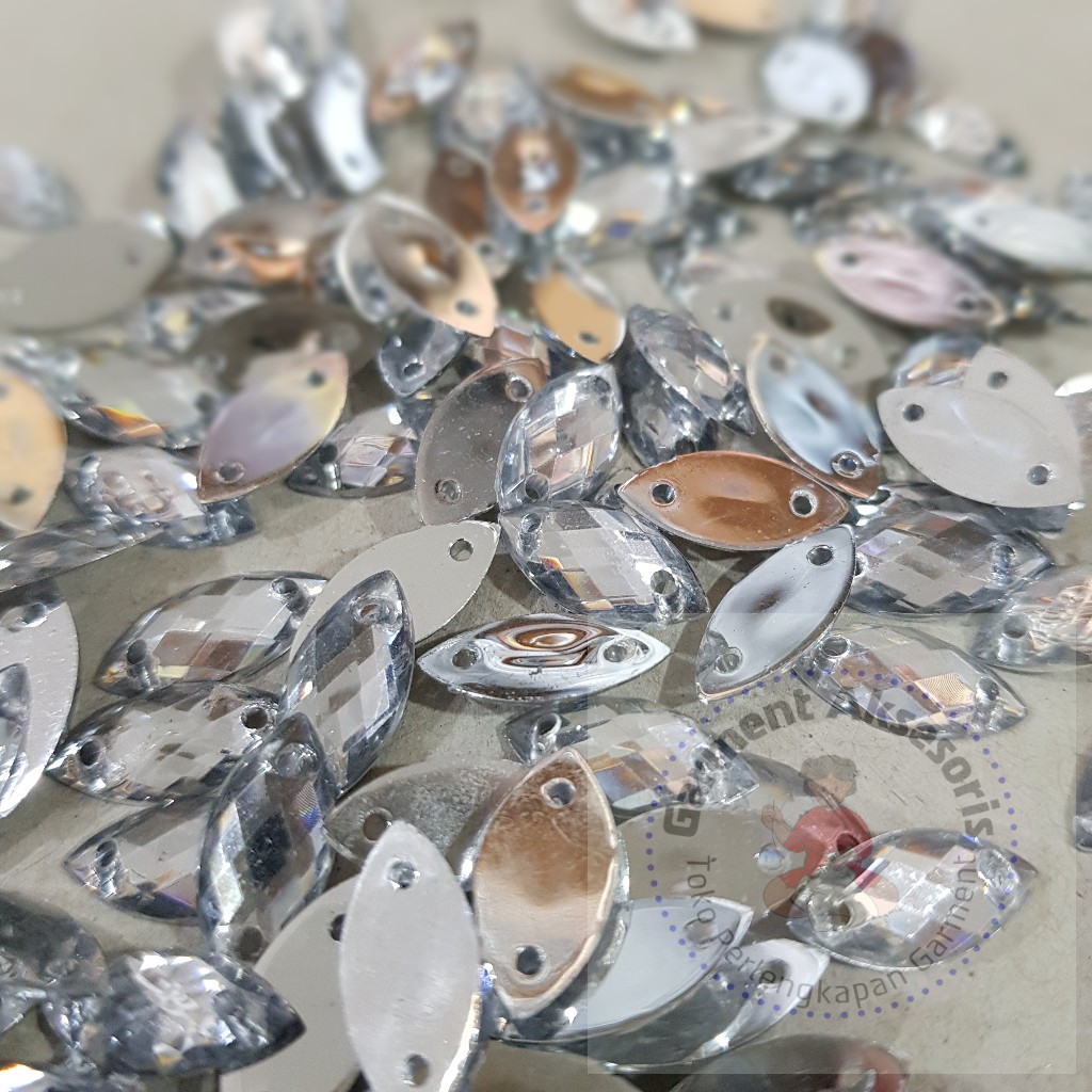 Mote Sipit 7x15 isi 2000 / Diamond Tempel / Payet Daun Permata Silver / Payet Mata Lancip Mote Jahit