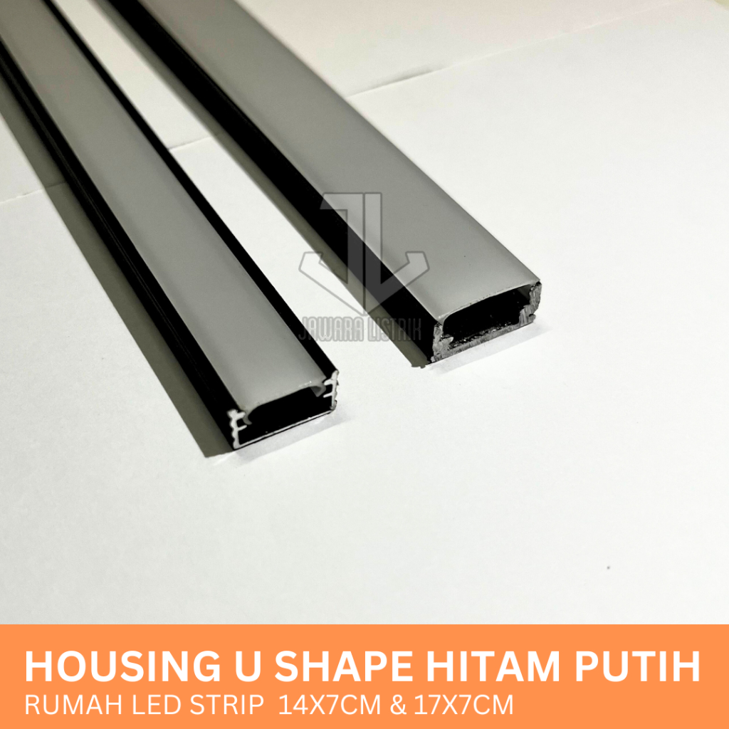 HOUSING U SHAPE 14x7 & 17x7 HITAM PUTIH RUMAH LED STRIP ALUMINIUM 1 METER