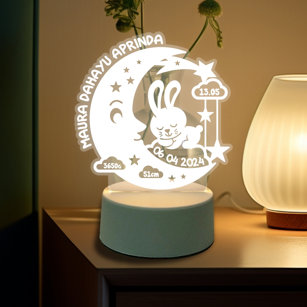 Lampu tidur kelahiran anak akrilik Lampu Tidur Hias LED 3D Acrylic Transparant Kaca Bening Pajangan 